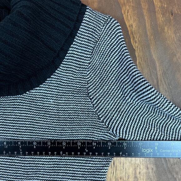 Express Womens Sweater Black White Stripe Wool Cowl Neck Asymmetrical Hem XS - Picture 8 of 13